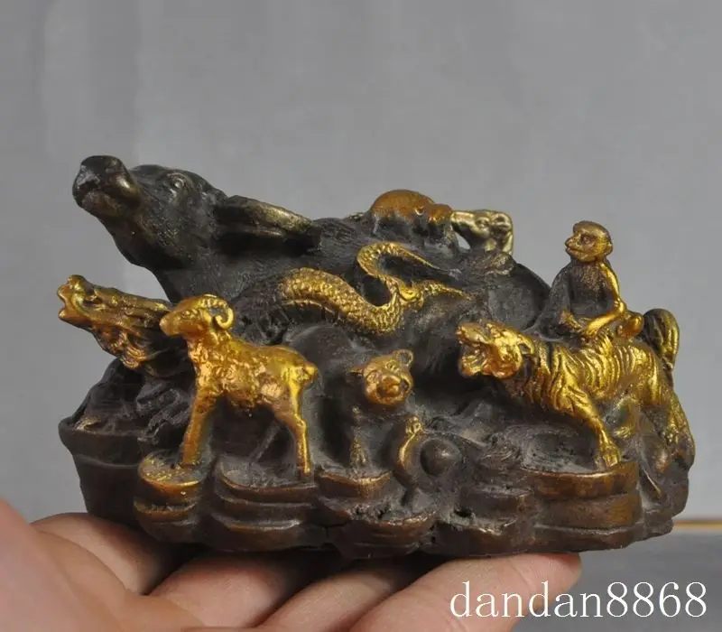 

Crafts statue old china chinese fengshui bronze gilt 12 zodiac animal Ox bull oxen statueHalloween