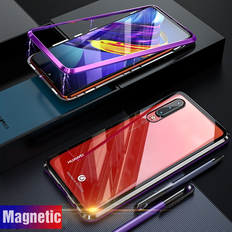 Luxury Aluminum Metal Magnetic Case For coque Huawei P30 Pro Phone Armor Magnet With Back Glass Cover Huawei P20Pro Case P 20