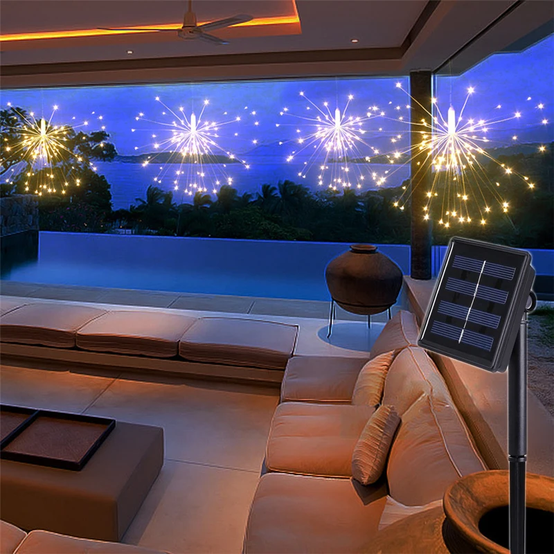 120Led 200 Led Solar Lamp Starburst String Light Copper Wire Solar Panel Powered Fairy DIY Firework Xmas Explosion Wedding Light (1)