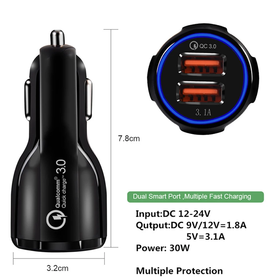 Oppselve Quick Charge 3,0 Dual USB Автомобильное зарядное устройство 5V3A Turbo Быстрая автомобильная зарядка зарядное устройство для мобильного телефона iPhone Xiaomi автомобильный адаптер
