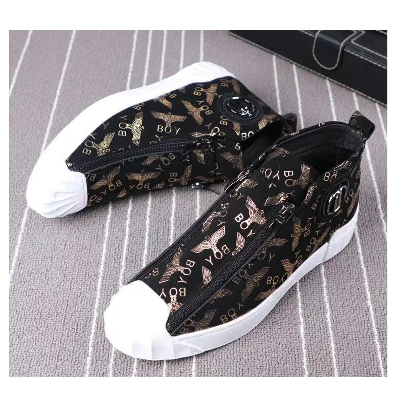 Wholesale Shell Cap Men Loafers Sheet Metal Gold Eagle Zip High Top Men Shoes Casual Leisure Hip Hop Flats Sneakers botas Hombre