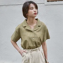 Sexy Women V-Neck Blouse Button Up Plaid Blouse Tops Fashion Casual Loose Short Sleeve Blouses boys roll up sleeve plaid blouse