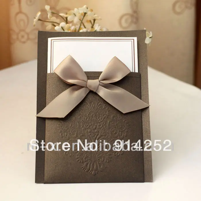 EA303 Coffee embossing inserted wedding invitation card models on