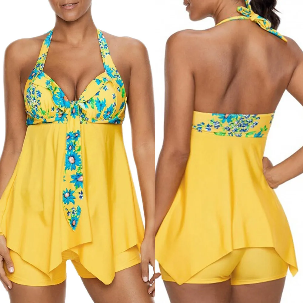 

bikini 2019 Womens Sexy Halter Floral Print Swimwear Bathing Asymmetric swimsuit plus size sexy bikini set