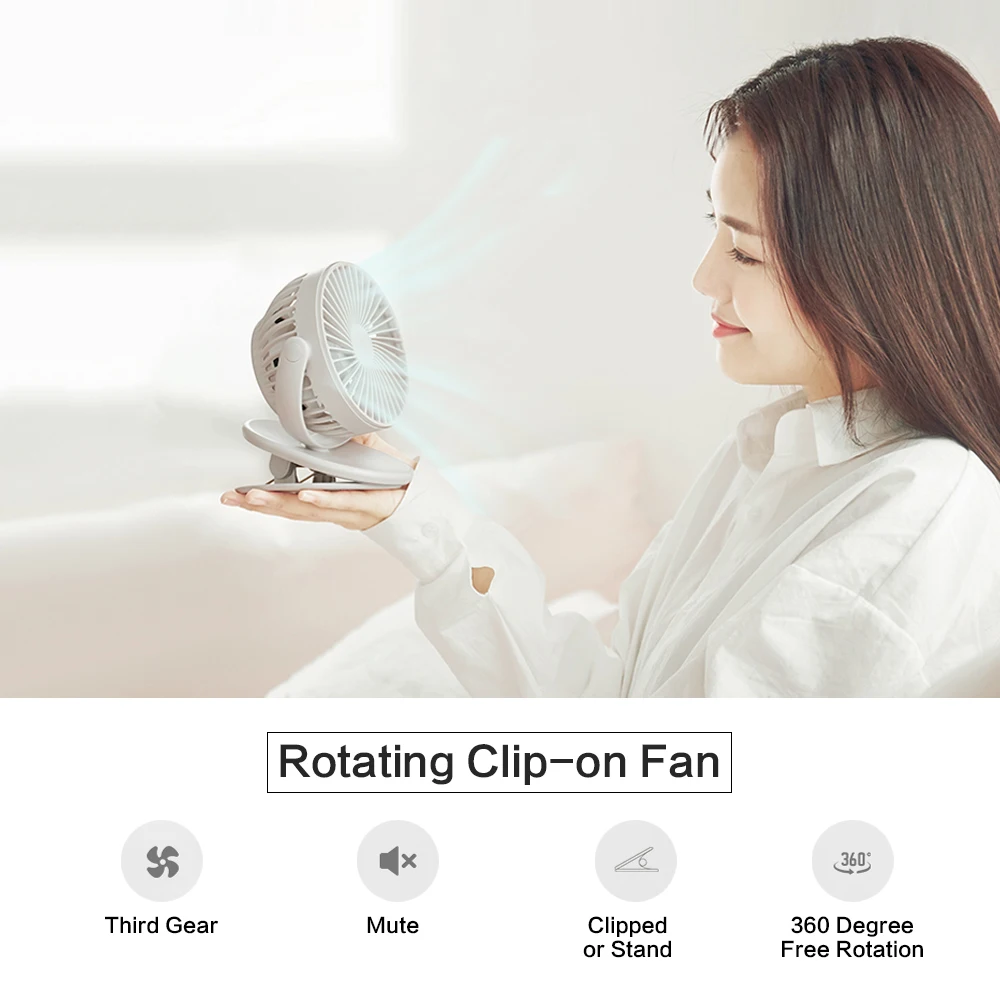 Xiaomi SOLOVE Clip-on Fan 360 градусов вращающийся мини 3 скорости 5 лезвий Ручной USB Электрический вентилятор для студенческого общежития Офис Дом