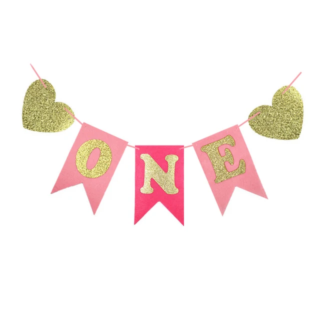 1set boy girl first birthday party baby chair flag banner pink blue one year old birthday