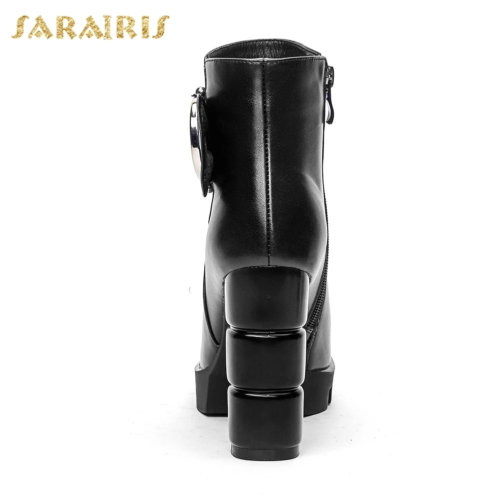 Sarairis 33 2018 Tacón Plataforma Mujer Arival Negro Nueva Up 40 Tamaño Gran Zapatos Cuero rojo Zip Alto Botas Vaca Tobillo De 88xfwdr4q