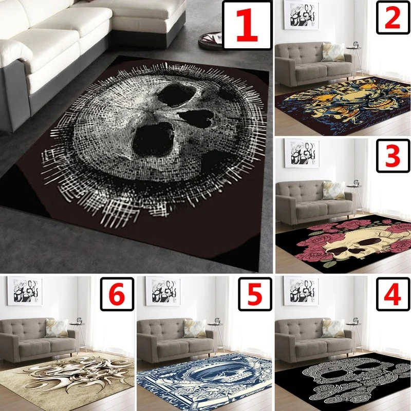 

63''x47.2'' 3D Printed Skull Pattern Area Rug for Living Room Non-slip Rectangle Floor Mats Room Carpet Sofa Yoga Mat Home Decor