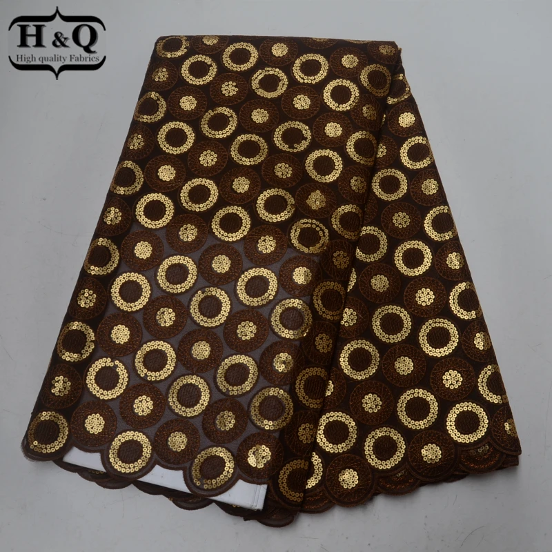 

High Quality Brown Swiss Voile Lace With Sequins 2018 Hot Sale Organza Lace Fabric 5 Yards/Pcs African Lace Fabrics For Wedding