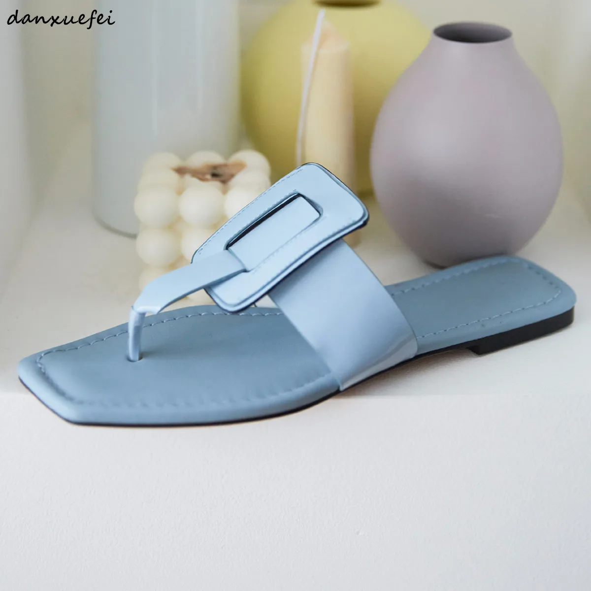 

3 Color women's genuine leather t-strap flats slides high quality summer flip-flop sandalias high quality sandals shoes for sale