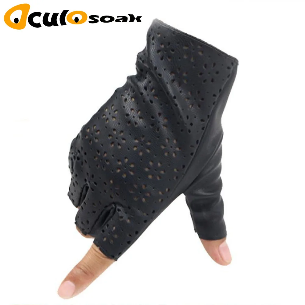 

2019 New Arrival Women Fingerless Gloves Breathable Soft Leather Gloves for Dance Party Show Women Black Half Finger Mittens