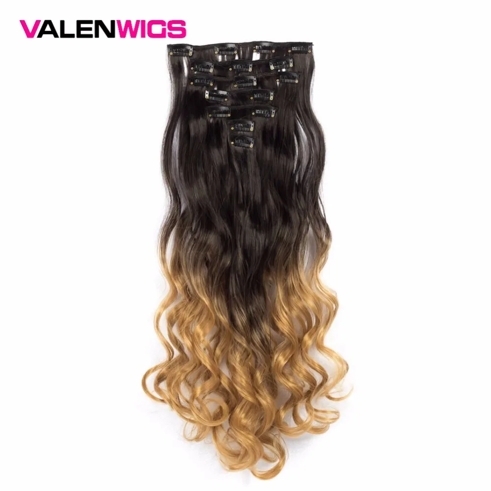 Valenwigs 2" 130 г волнистые 7 шт./компл. Клип В синтетических волос для наращивания женщин поддельные волосы кусок натуральный Омбре волос термостойкие