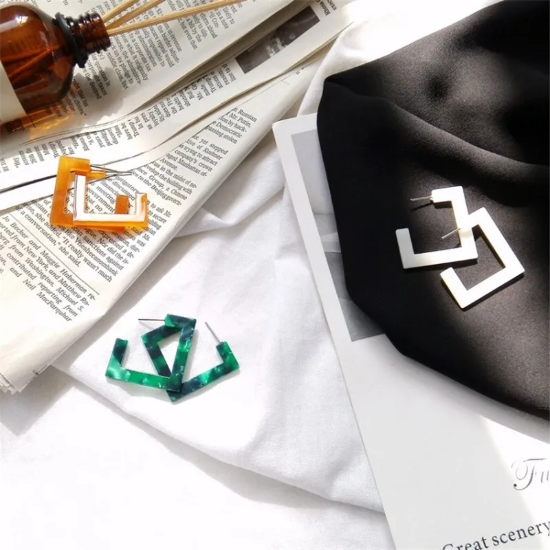 

Geometric C-shaped Acetate Earrings Vintage Fashion Open Rectangular Teenage Student Earrings Female Trendy Unique Jewelry Gift
