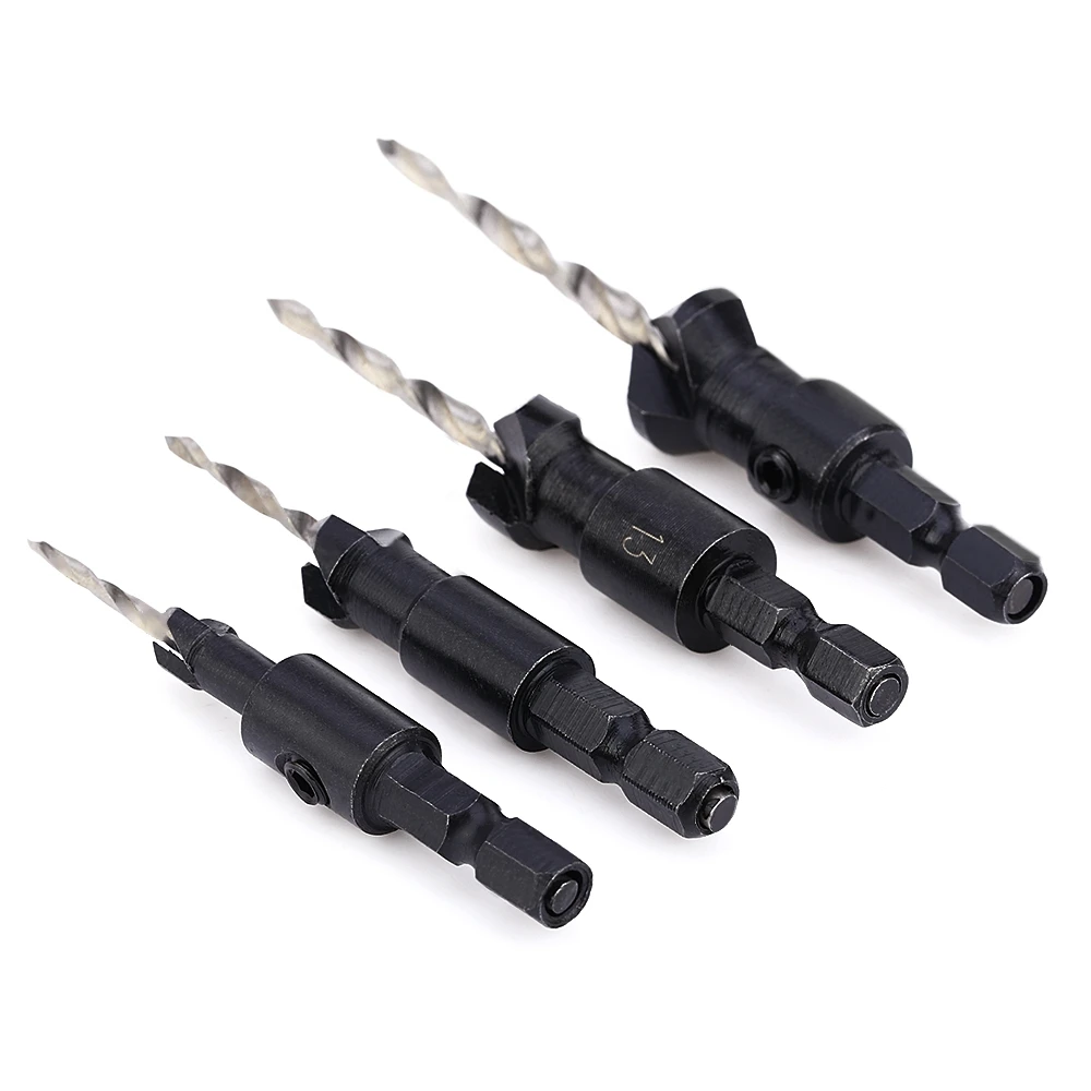  4pcs 4MM -10MM HSS Drill Bit Set Woodworking Countersink Chamfers Home hand Tools Carpentry Reamer 