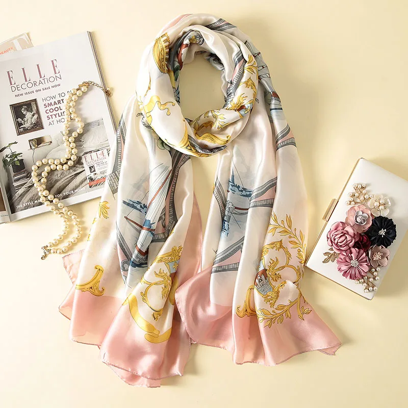 Модный шарф роскошный шелковый шарф женские шарфы шаль высокого качества с принтом хиджаб 180*90 см