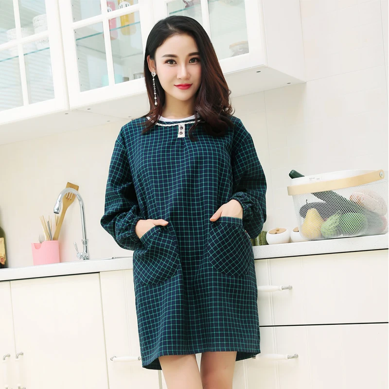 

Lace cotton apron adult fashion gown cute overalls female long sleeve aprons kitchen cooking work