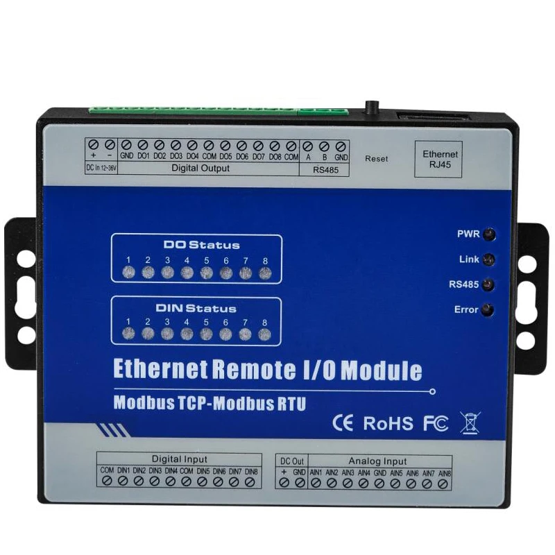 

Industrial Modbus TCP Remote Controller Ethernet Data Acquisition Module Supports Modbus RTU/ASCII Master 8 Sink output