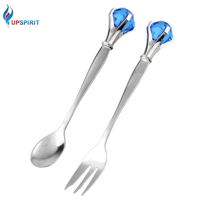 Upspirit 2 PCS Stainless Steel Dessert Spoon and Fork Set Salad Fork