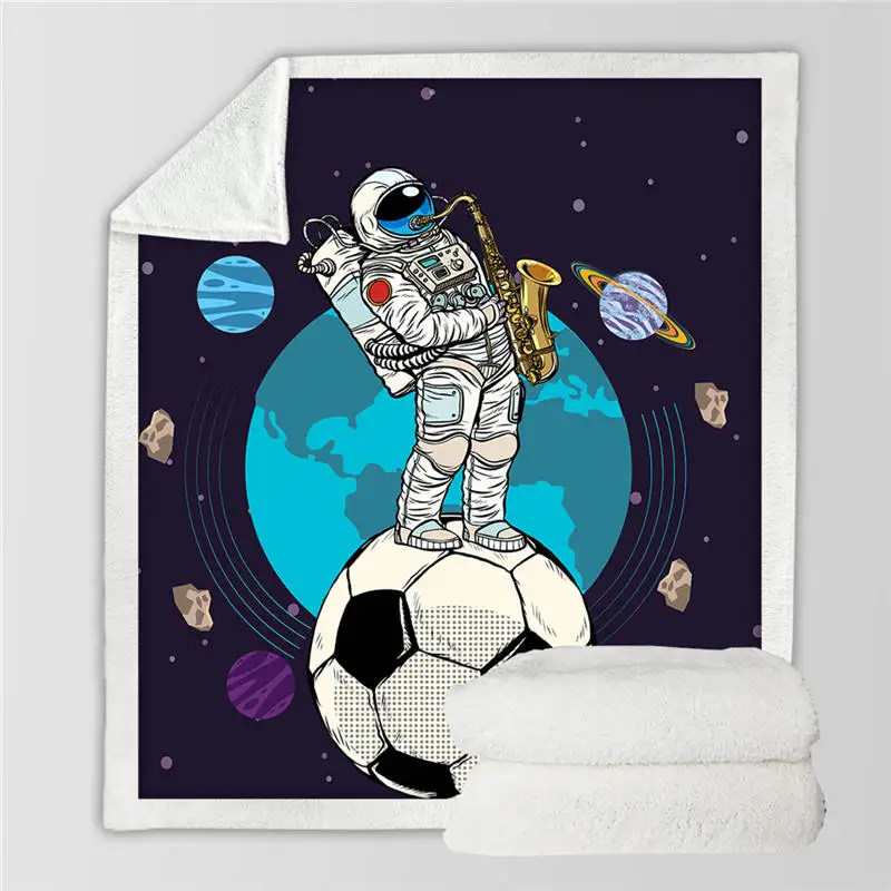 Постельные принадлежности Outlet ракета корабль кровать одеяло синий Шерпа флис пледы дети космоса плюшевые постельные принадлежности астронавты планеты звезды cobertor - Цвет: 2