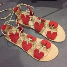 Пикантные сандалии из искусственной замши со шнуровкой и перекрестными завязками в форме сердца для девочек летние женские стильные короткие ботильоны на плоской подошве с открытым носком