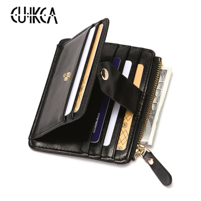 CUIKCA New Brand Unisex Women Men Wallet Business Credit Card Holder ID Cases Zipper Coins Hasp Leather Slim Wallet Purse 1