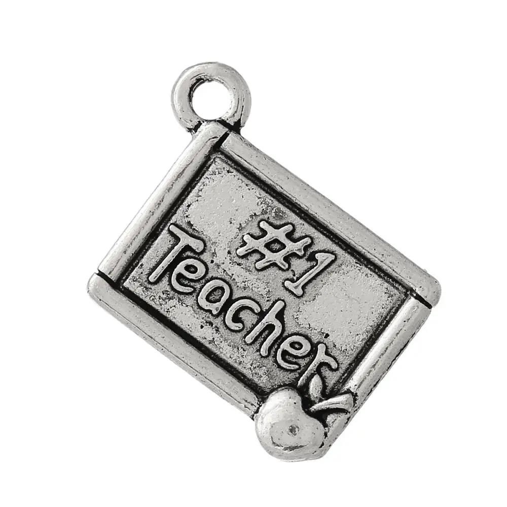 

DoreenBeads Charm Pendants Rectangle antique silver color "Teacher" Pattern Carved 20.0mm x 17.0mm,30 PCs
