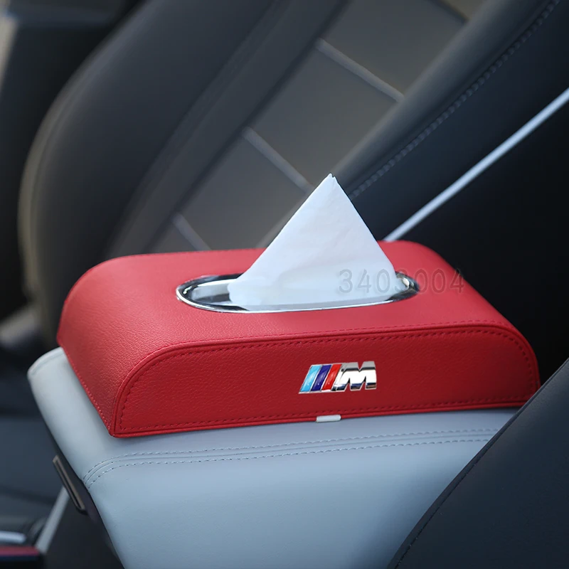 

Napkin Box for BMW M1 M2 M3 Car Logo Tissue Box Holder High Quality Genuine Leather Paper Box For BMW F30 E46 E39 Car Stickers