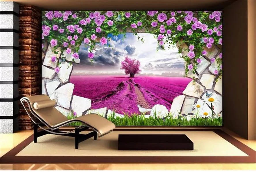Custom-3d-non-woven-Wallpaper-TV-Backdrop-wall-murals-Provence-dreamy-lavender-beautiful-purple-pink-3d (4)