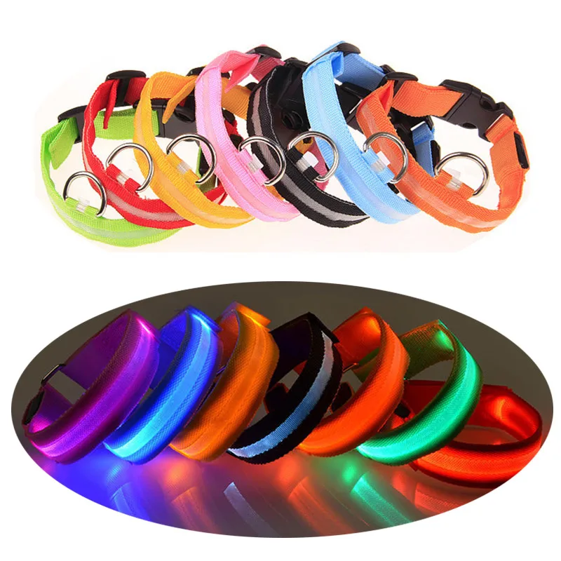 

Nylon LED Glowing Pet Dog Collar Flashing Neck Leash Collar Puppy Cat Luminous Necklace Outdoor Night Safety Cat Dog Accessories