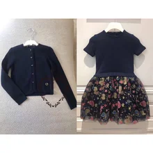 Осенне-весеннее черное платье для вечеринки для маленьких девочек эксклюзивное разноцветное платье принцессы с цветочным узором в форме сердца для девочек, вязаное платье, одежда