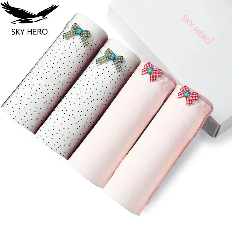 

4pcs/lot SKY HERO Underwear Women Panties Calcinha Womens Culotte Femme Coton Lace Briefs Underpants Woman Sexy Bamboo Panty Srj