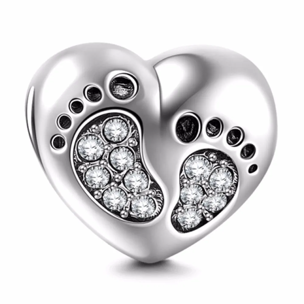Soulbeads бусины из стерлингового серебра 925 пробы детские ноги сердце Шарм Кулон Fit Pandora браслет Детские следа серии