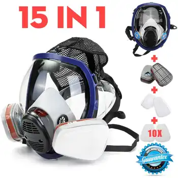 

15 in 1 Full Face Gas Mask For-3M 6800 Face piece Respirator Painting Spraying Mask Chemical Laboratory Safety Mask