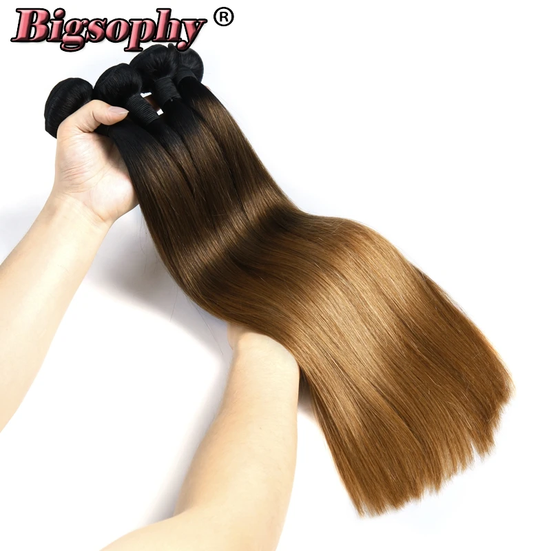 Bigsophy Indian Hair Weave Bundles Straight Hair 4 Bundles Remy Hair Extension Ombre Color 3 Tone 1B/4/27 Can Buy 3/4 Bundles