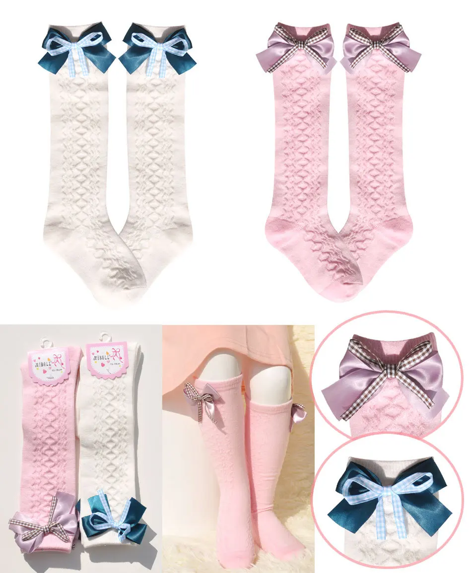 Носки длиной до колена для маленьких девочек; детские носки принцессы с бантом из ленты; хлопковые носки; сезоны весна-осень; ;