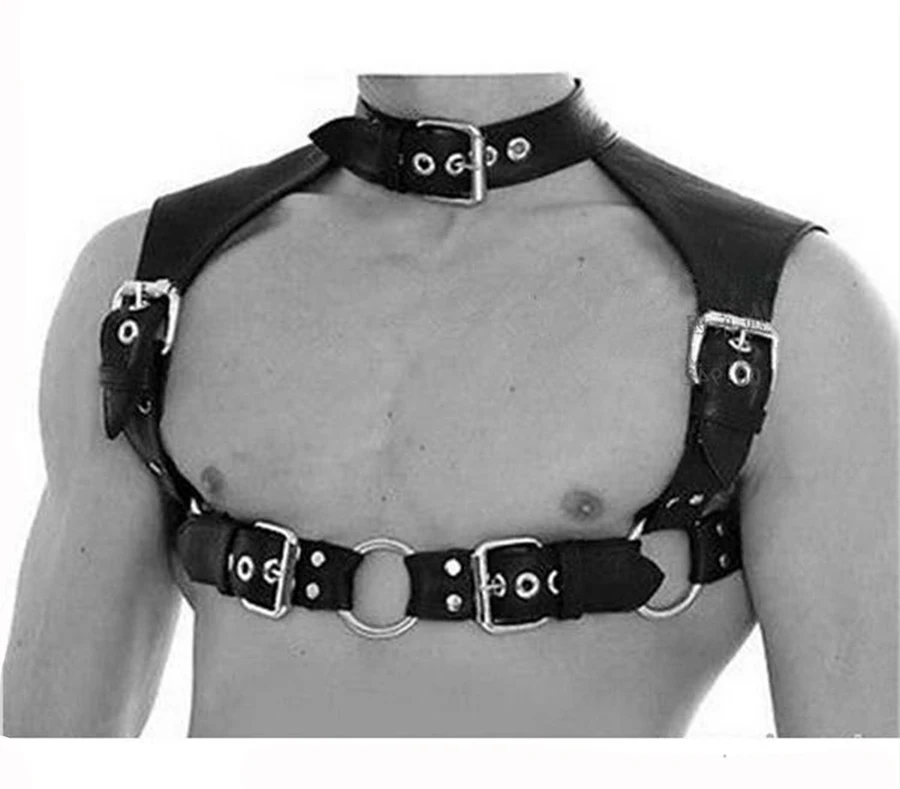 Men's Black Leather Armour Chest Harness Costume with Neck Collars Cosplay Bondage Accessories |