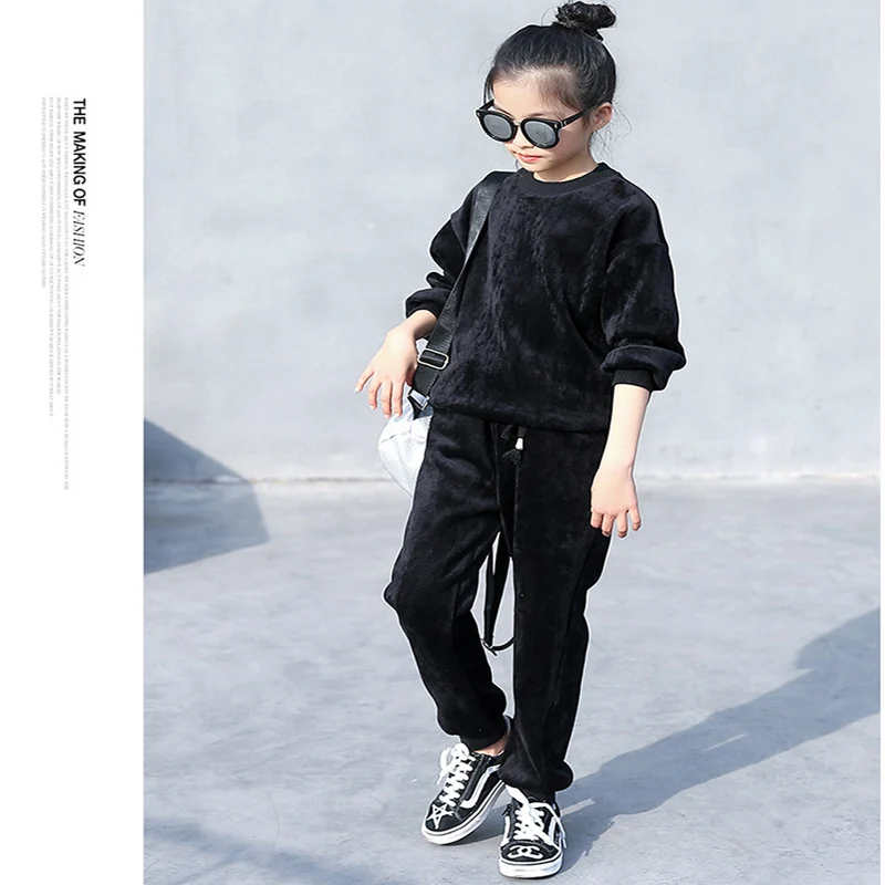 

2017 spring section of the new girl suits simple fashion thickening girls plus velvet solid color suits plus size hot sale