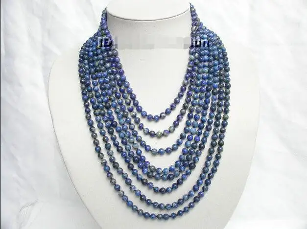 

Free Shipping>> new hot Genuine AAA OLD 8ROW 17" 6mm 100% NATURE ROUND LAPIS LAZULI NECKLACE j3392