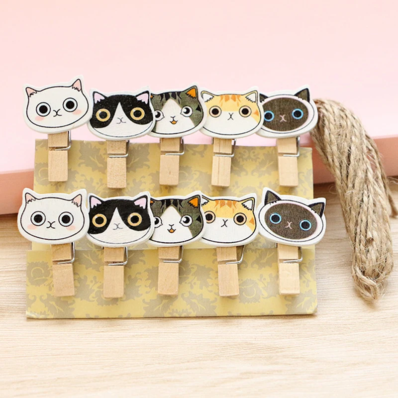 

10pcs / Set New Kawaii Cat Wooden Clip Photo Paper Craft Diy Clips For Photo Clips Clothespin Craft Decoration Clips Pegs