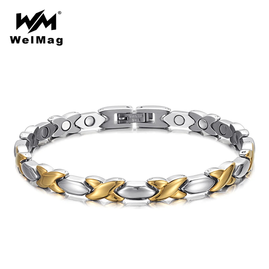 

WelMag Magnatic Bracelets for Women High Polished Silver Gold Stainless Steel Health Care Bracelet Femme Hand Chain Adjustable