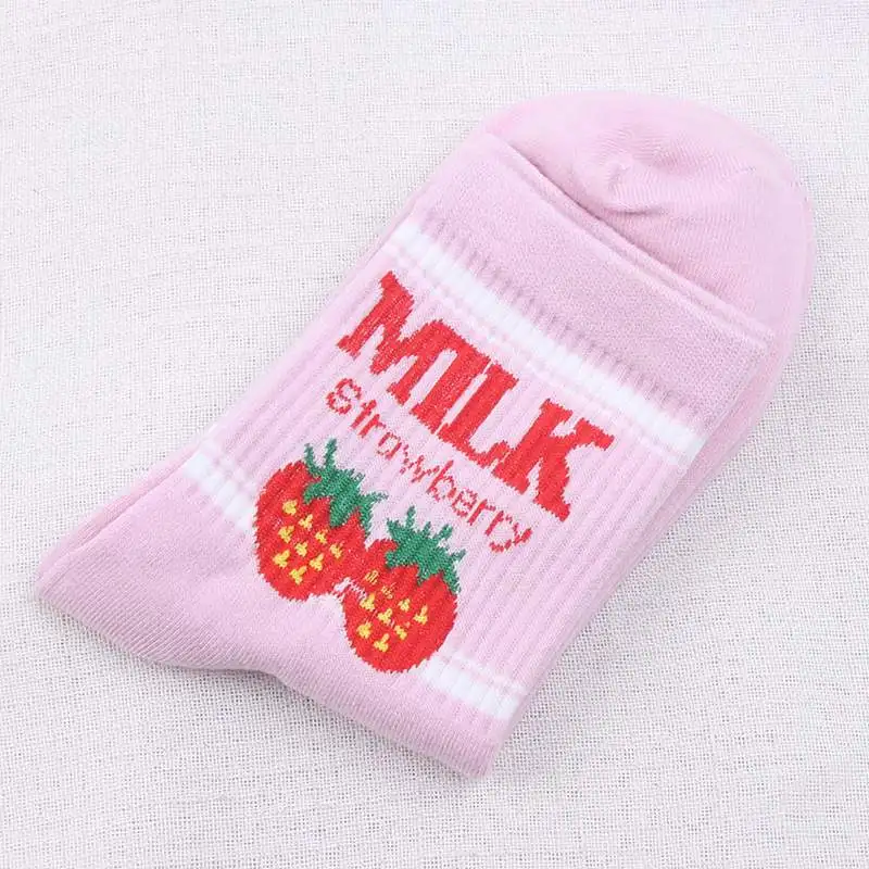 Harajuku/милые Мультяшные носки с изображением банана, белые забавные носки для девочек, крутые носки для скейтборда, женские хлопковые хипстерские носки с фруктами - Цвет: pink strawberry