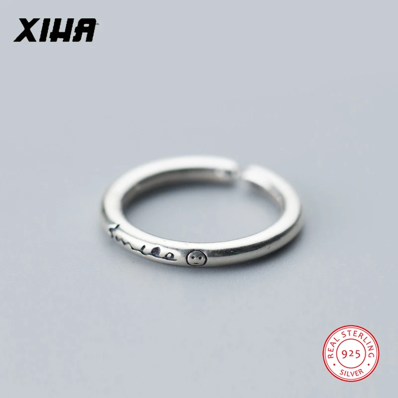 

XIHA Real 925 Sterling Silver Rings for Women Simple Smile Face Letters Minimalist Ring Adjustable Korean Style usa suppliers