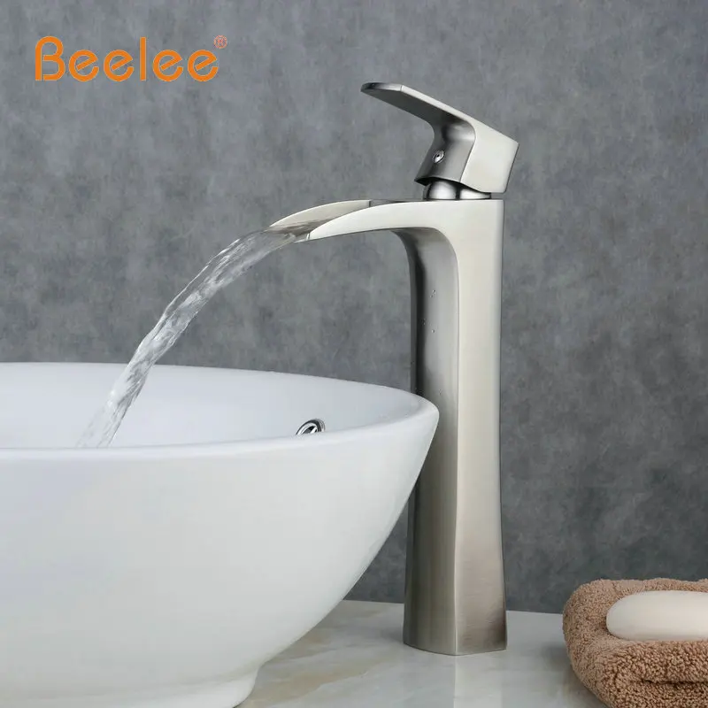 QH0556HN سطح جبل الشلال الحمام صنبور الغرور أحواض من الزجاج صنبور حوض خلاط الباردة والساخنة مياه الحنفية ، نيكل نحى