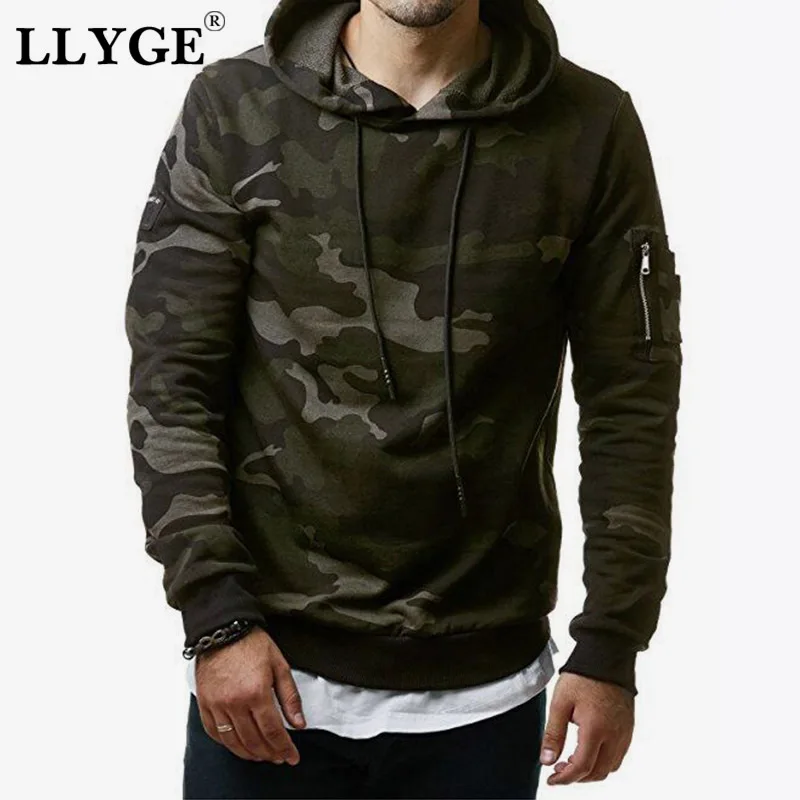 

LLYGE 2019 New Mens Camouflage Printed Hooded Sweatshirts Fashion Military Hoodies For Men Spring Autumn Male Hoody Clothing Top