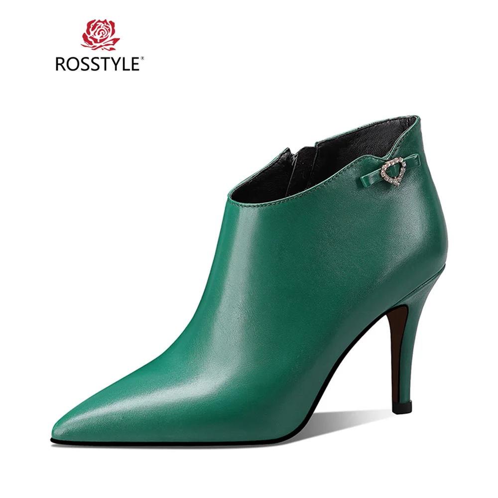 

ROSSTYLE 2018 Winter Mature Woman Ankle Boot Solid Genuine Leather Pointed Toe Boot Sexy Thin Heel Elegant Office Lady Boot B44