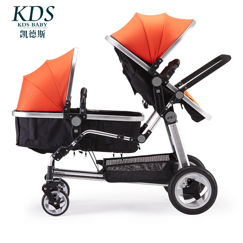 

2018 new twins high landscape second child baby stroller double reclining can sit and fold