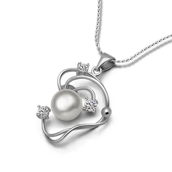 

Fashion elegant pearl pendant necklace.Solid 925 silver women necklace.Charming lady zircon sterling silver jewelry.Holiday gift