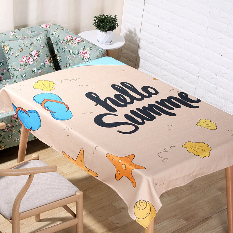 Summer Theme Tablecloth Mediterranean Linen Fabric Decorative Desk