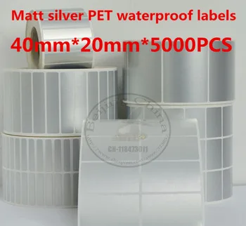 

Free Delivery Thermal transfer bar code label printer paper tag 40mm * 20mm * 5000Pcs waterproof matte silver PET reel stickers