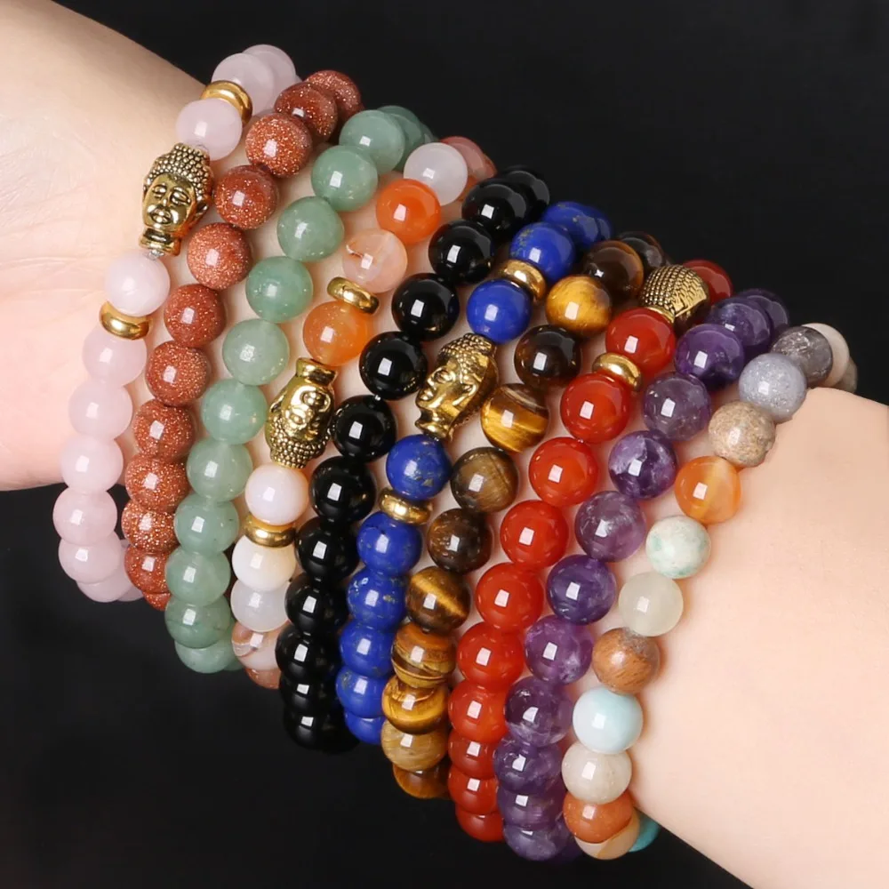 Pulseras Mujer 8mm Stone Beads Bracelets Gold Buddha Elastic Pulseras Mujer 8mm Stone Beads Bracelets Gold Buddha Elastic Charms Bracelet Rope Chain Bangles For Men Women Jewelry Diy In Charm From